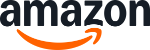 The Amazon logo features the word "amazon" in black lowercase letters with an orange arrow curving from the 'a' to the 'z', resembling a smile.