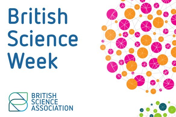 British Science Week logo by British Science Association with colorful interconnected circles, signifying science, technology, engineering, and math (STEM) education.