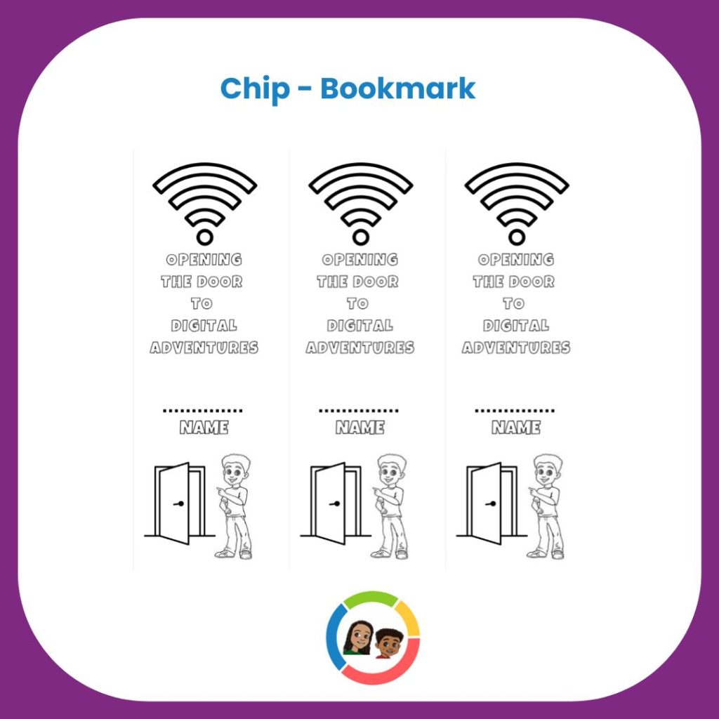 A line drawing of Chip standing next to an open door, inviting the viewer into the digital world.