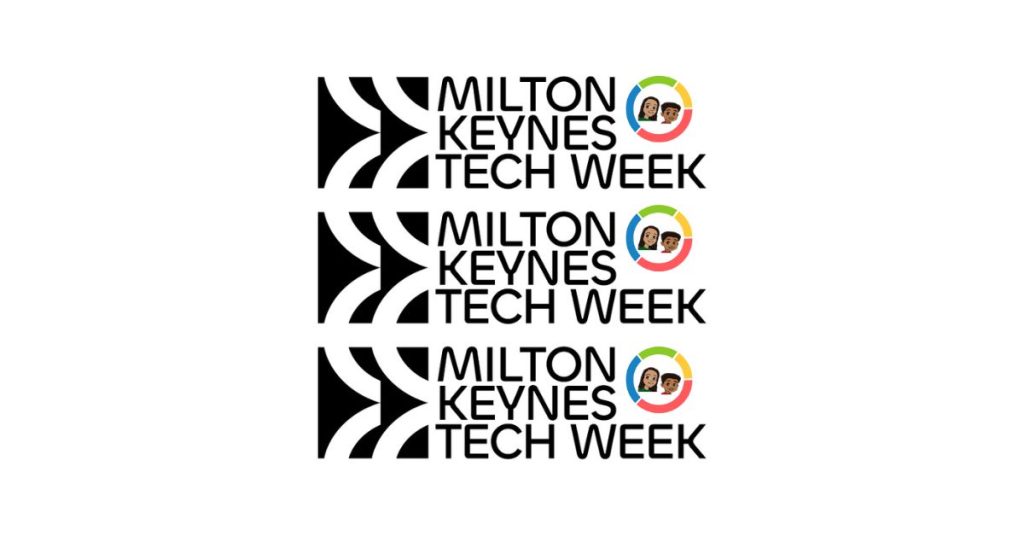 Milton Keynes Tech Week 2025 logo featuring Ava and Chip children's book characters, promoting STEM education and Smart City innovation.