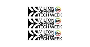 Milton Keynes Tech Week 2025 logo featuring Ava and Chip children's book characters, promoting STEM education and Smart City innovation.